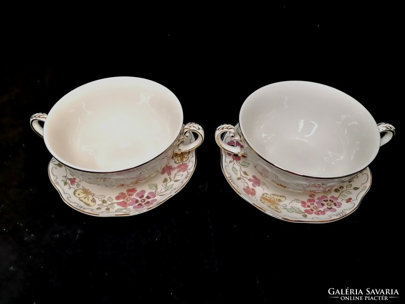 Pair of Zsolnay butterfly large soup cups. Immaculate, new condition!