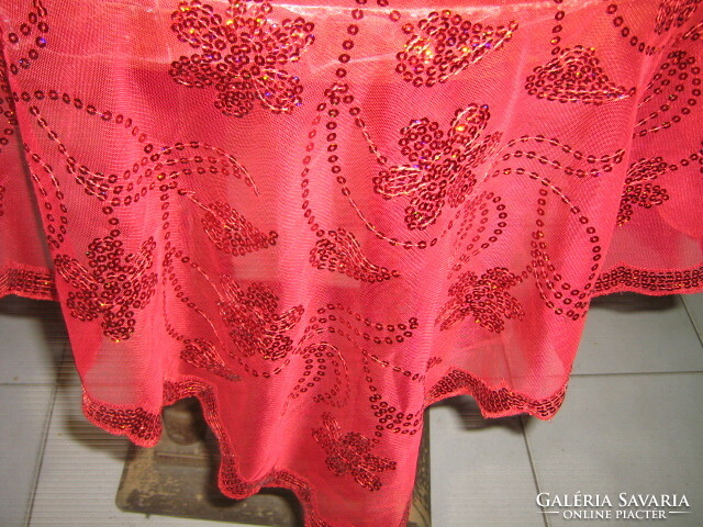 Beautiful sequin embroidered red floral special tablecloth