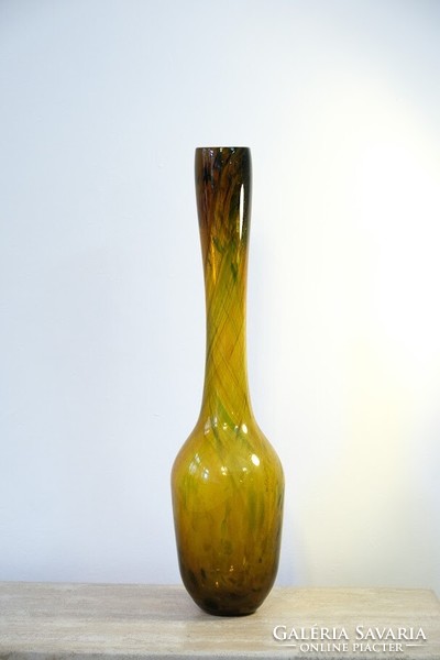 Large, amber glass vase by Hungarian glass artist György Buczkó