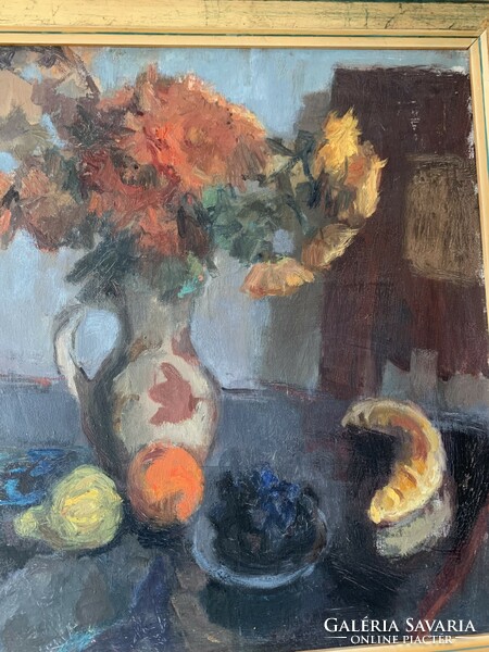 Kakusz Dalma 60x80 olajfestmény csendélet/kiflivel