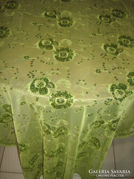Beautiful sequin embroidered floral special green tablecloth running