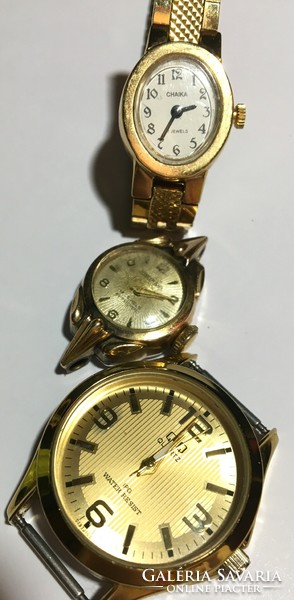 3 Gold-plated women's jewelry watches antique nostrana 20m. Gold, antimagnetic, chaika, q&q ipg