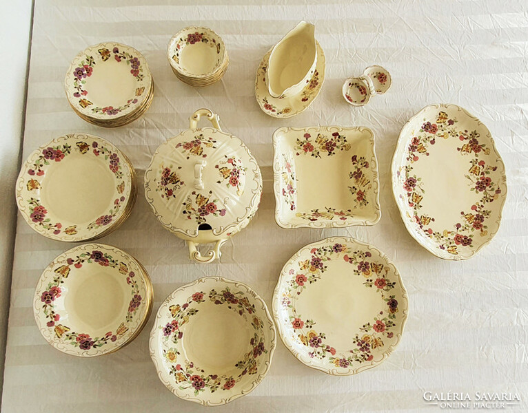Zsolnay 6-person set - 46 pcs - (food, cake- compote, tea set together) butterfly pattern