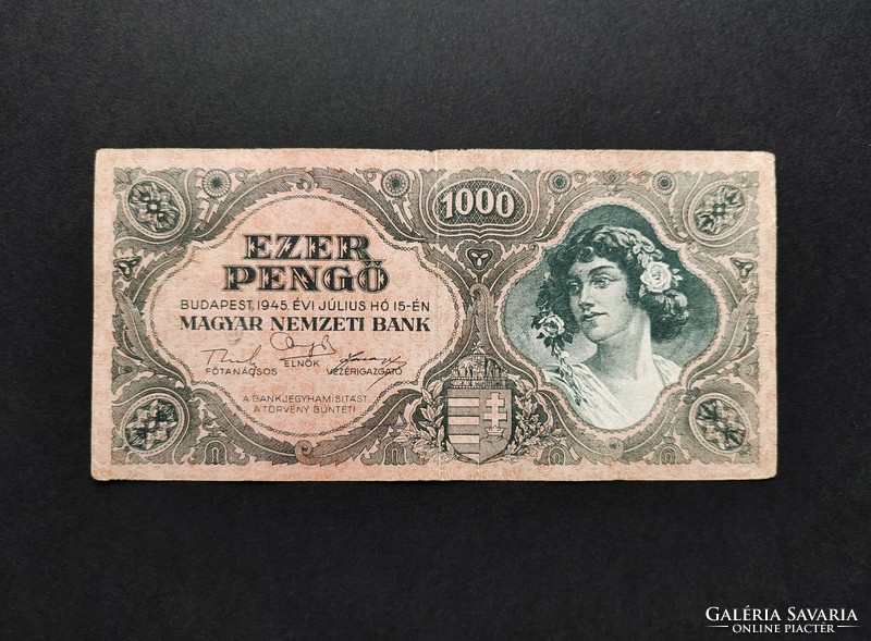 1000 Pengő 1945, VF, bélyegzés nélkül