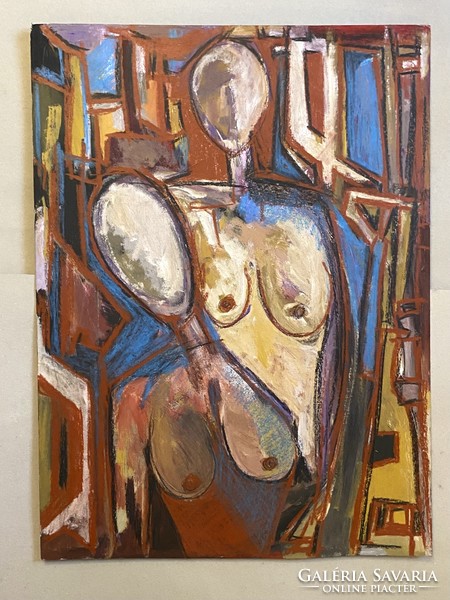2 Nude woman large nude painting on cardboard 65.5 X 89 cm