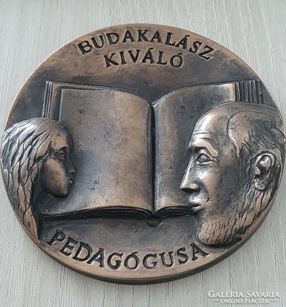 Budakalász's excellent pedagogue bronze plaque 9.3 cm