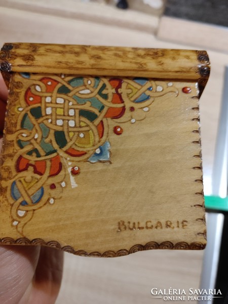 Bulgaria wooden carved painted cigarette tray