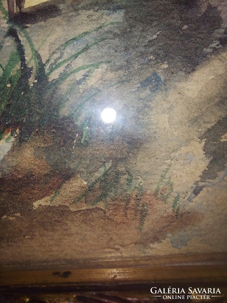 Antik festmény, bontatlan keretében, szignós