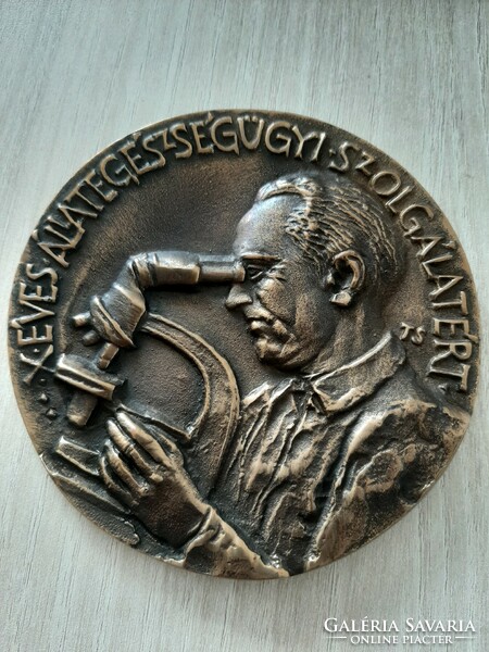 Tóth Sándor Állategészségügyi nagyméretű bronz plakett  10,3 cm saját dobozában