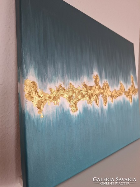Acrylic painting - reef - gold- turquoise abstract