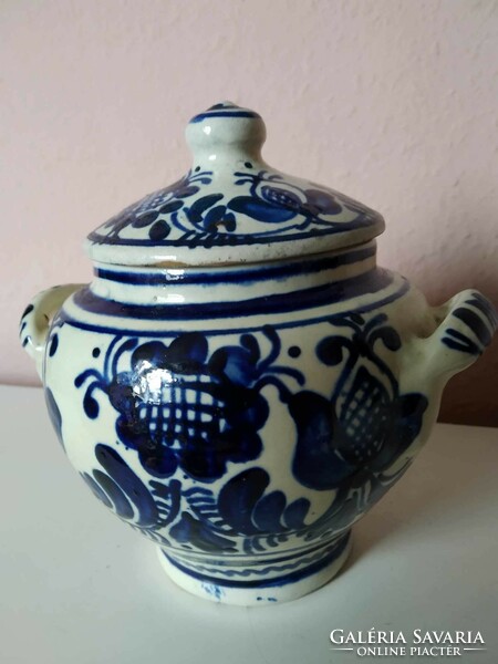 Korondi blue floral pot, circa 1980s, made by Árpád máthé