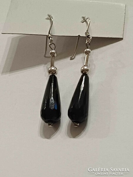 Fairytale silver earrings with onyx stones 5 cm
