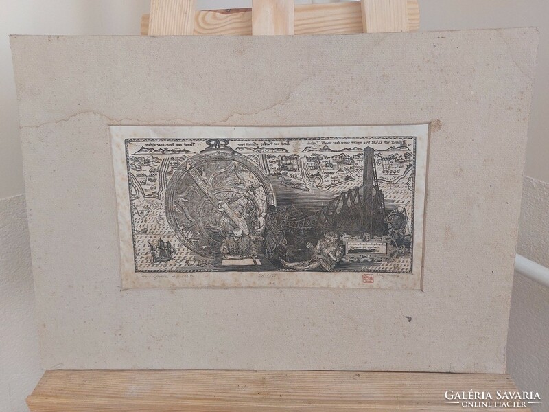 (K) rare large csaba etching 49x35 cm with passepartout, in patina condition.