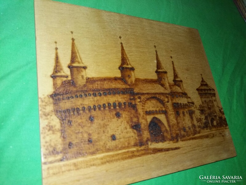1975. Kraków-Barbakan wood-burnt mural with +d effect travel souvenir souvenir 20x16cm according to the pictures