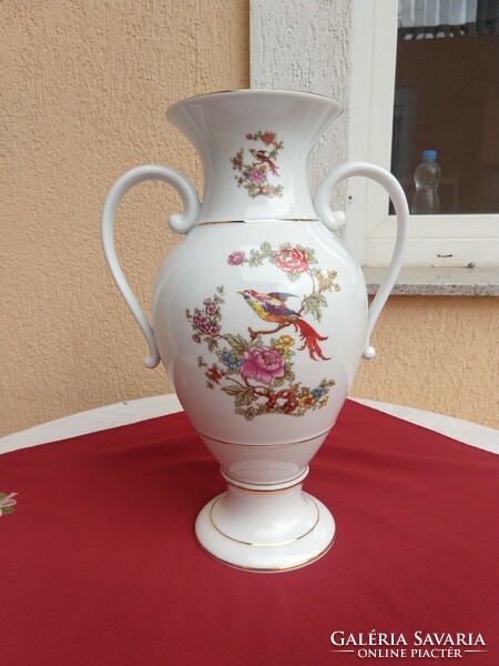 Hatalmas méretű Hollóházi paradicsom  madaras padló váza,serleg váza,,42 cm,,,Bolti új,