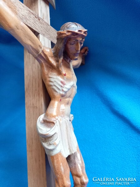 Older carved painted baroque style wooden crucifix corpus