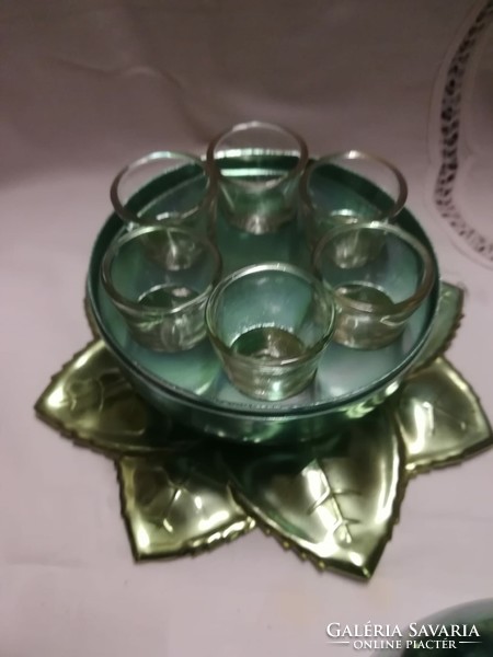 Retro pálinkás pohár készlet,körte alakú tartóban