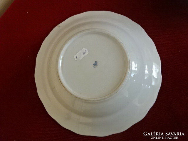 Zsolnay porcelain deep plate, antique, shield seal, white, printed pattern. Jokai.