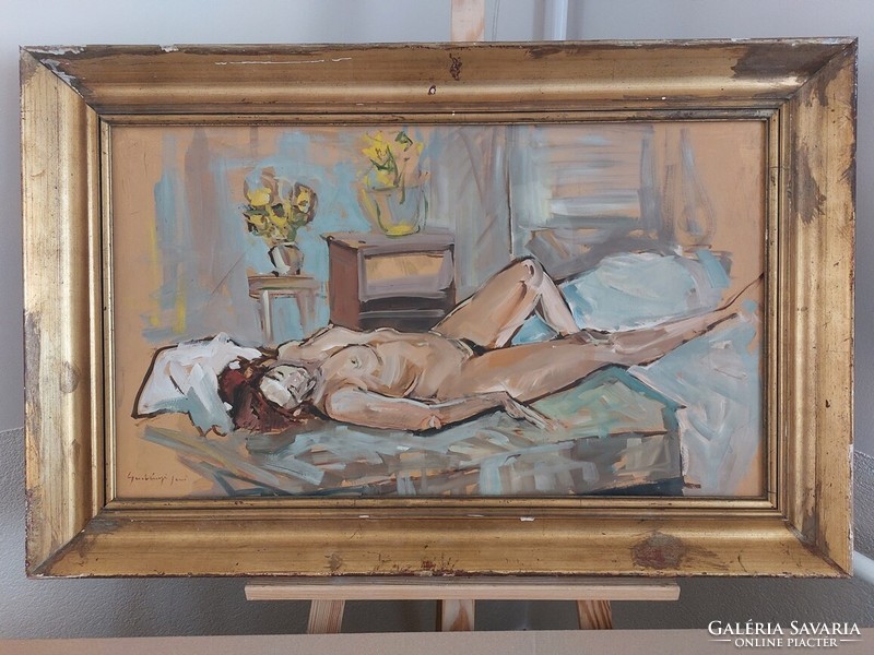 (K) Akt festmény Gadányi Jenő (?) 94x61 cm kerettel
