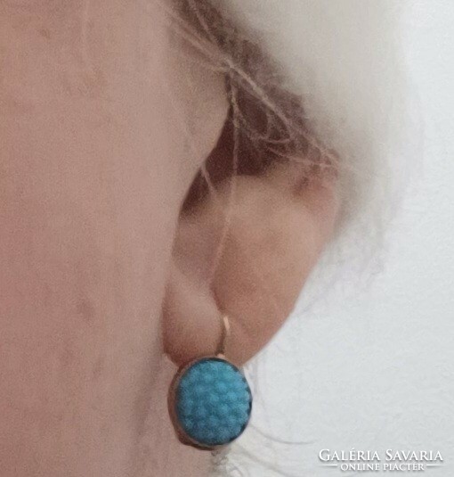 Antique small gold earrings turquoise glass blackberry