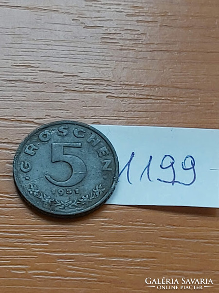 Austria 5 groschen 1951 zinc 1189