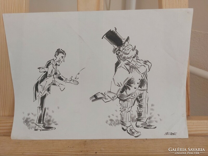 (K) Szignózott Ede karikatúra 30x21 cm