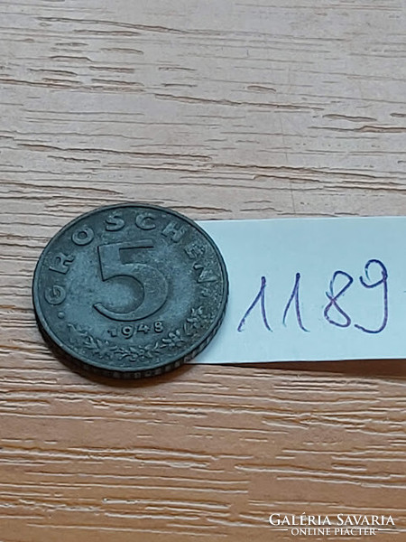 Austria 5 groschen 1948 zinc 1189