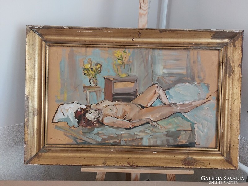 (K) Akt festmény Gadányi Jenő (?) 94x61 cm kerettel