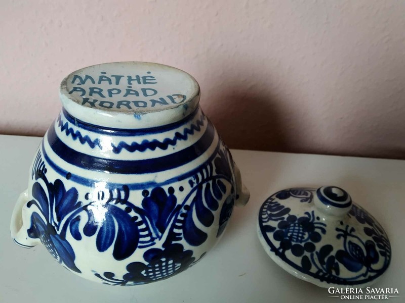 Korondi blue floral pot, circa 1980s, made by Árpád máthé