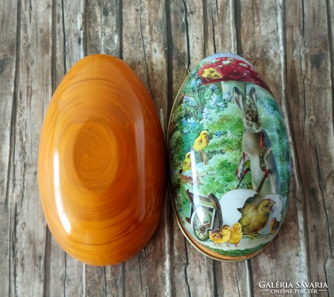 Large Easter egg-shaped tin egg box