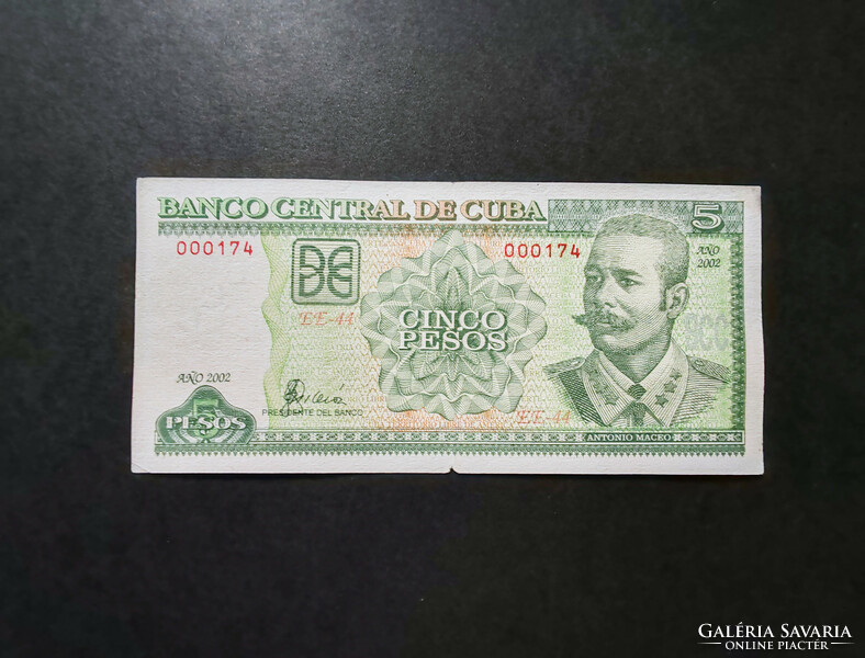 Kuba / Cuba 5 Pesos 2002, F+-VF, alacsony sorszám!
