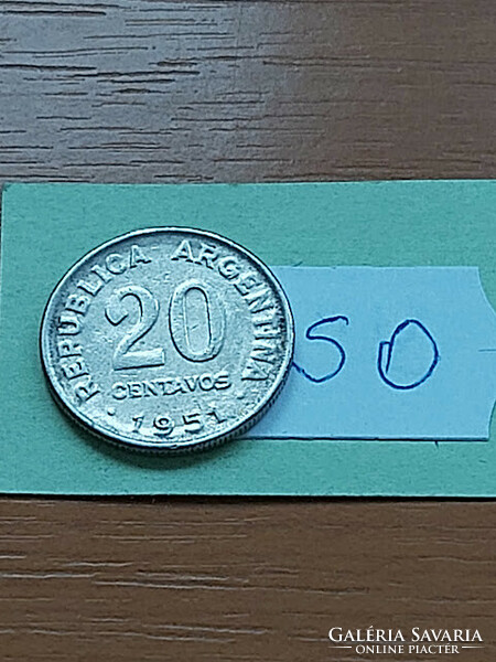 Argentina 20 centavos 1951 copper-nickel, jose de san martin so