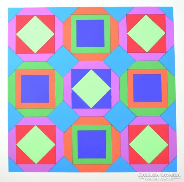 Victor Vasarely (1908-1997): Geometrikus kompozíció. Szitanyomat, papír, jelzés nélkül, 51x51 cm