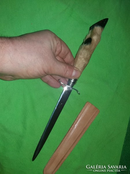 Antik vadász őzláb nyeles dísz asztali levélbontó kés dobozával 22 cm a penge 14 cm a képek szerint
