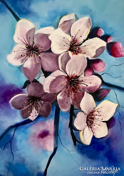 Pető bell++70x50+peach tree flower modern painting