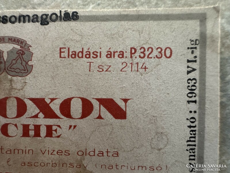 Redoxon “Roche” korházi csomagolás, ára Pengőben megadva