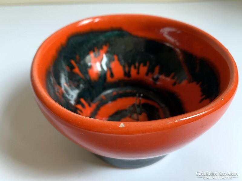 Retro ikebana black and red glazed ceramic bowl bowl
