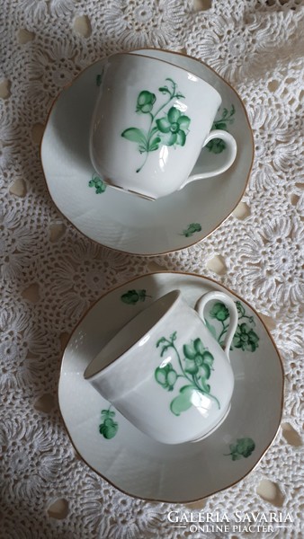 Herendi antik zöld virág mintás kávés csésze és alj!