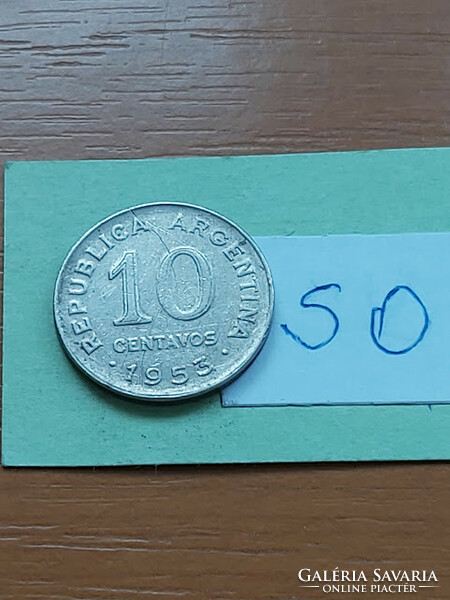 Argentina 10 centavos 1953 steel nickel plated, jose de san martin so
