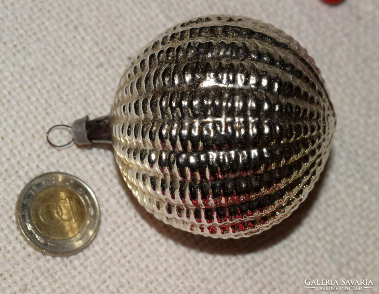 Antique large grooved silver glass sphere Christmas tree ornament 7cm