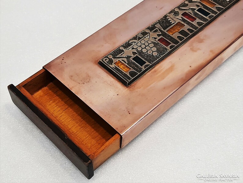 Retro goldsmith craftsman drawer red copper / bronze / wooden box