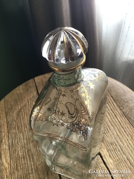 Régi spanyol LEPANTO likőrős üveg palack, butella aranyozott díszítéssel