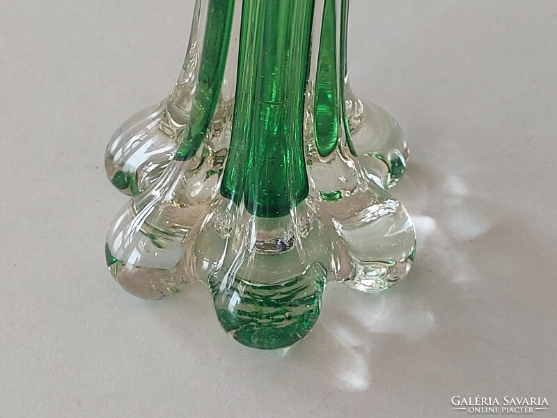 Régi üvegváza zöld kis retro váza 15 cm