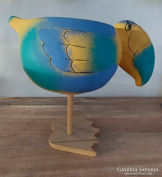 Ceramic figural sculpture, flower holder, cockatoo, parrot, toucan, bird-shaped blue-yellow color