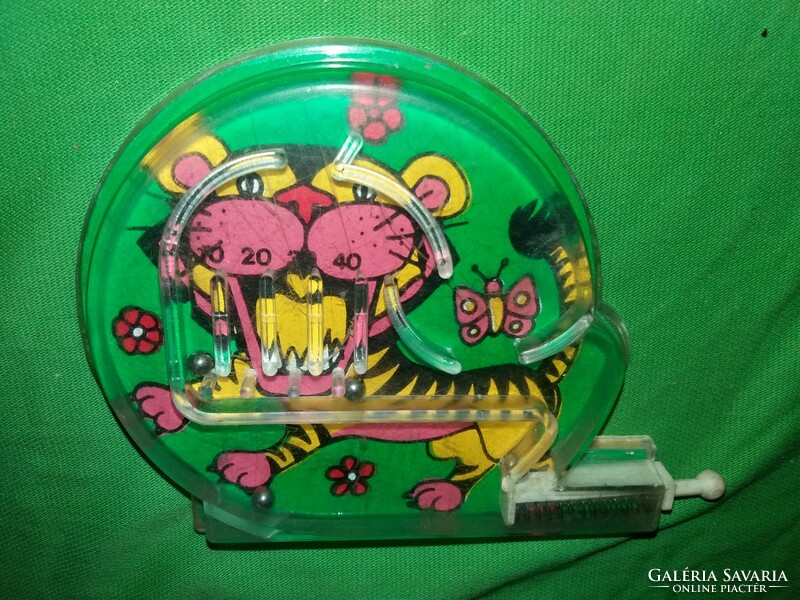 Régi mini kézi ügyességi játék tivoli FLIPPER - TIGER ZOO 14 x 9 cm a képek szerint