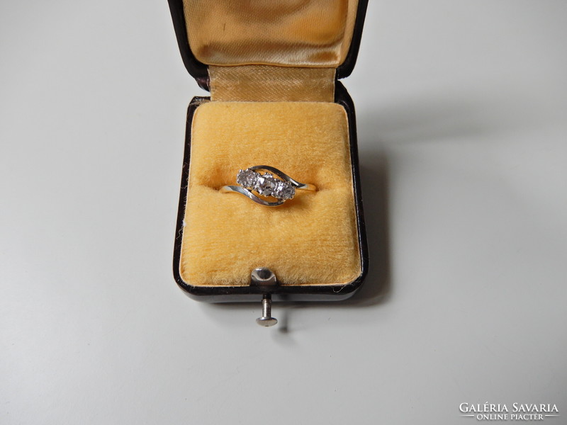 Antik angol Bennell King & Titmus 18 karátos arany és platina? eljegyzési gyűrű gyémántokkal﻿