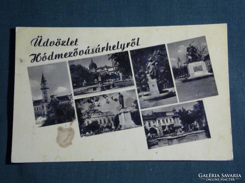Képeslap,Postcard,Hódmezővásárhely, mozaik részletek, szobor, emlékmű,templom, 1955