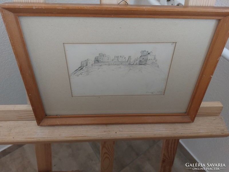 (K) Sümegi castle graphic 1860 with 28x32 cm frame