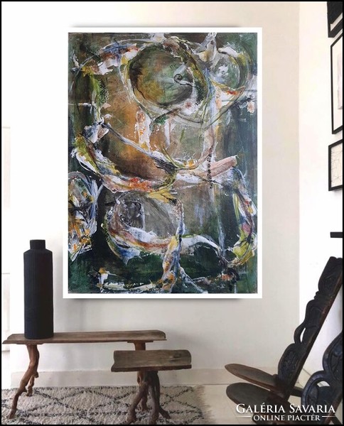 The acrylic painting is framed by the artist