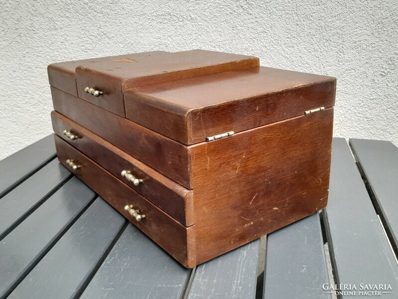 Antique Biedermeier wooden jewelery box with multiple compartments